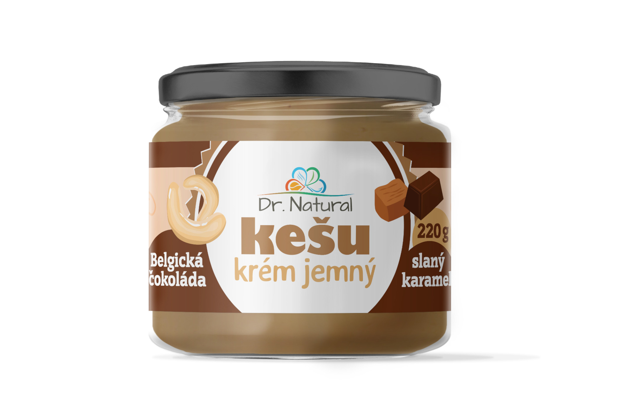 Kešu krém - Belgická čokoláda a slaný karamel - Dr. Natural 220g AKCE