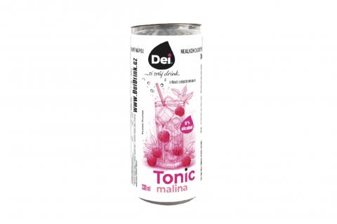 Nealkoholický perlivý nápoj s příchutí TONIC/MALINA - plech - DEI 330ml