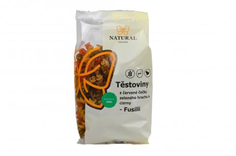 Těstoviny z červené čočky, zeleného hrachu a cizrny bez lepku - Fusilli - ITÁLIE - Natural 250g
