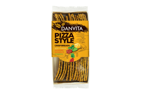 Pšeničný křehký chléb PIZZA STYLE - sýr, sušená rajčata a oregáno - Danvita 130g