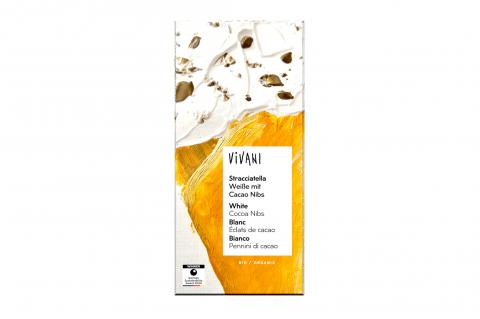 Čokoláda bílá Stracciatella s kakaovými boby - Vivani 80g