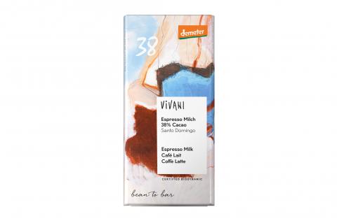 Čokoláda mléčná 38% Espresso BIO - Vivani 90g