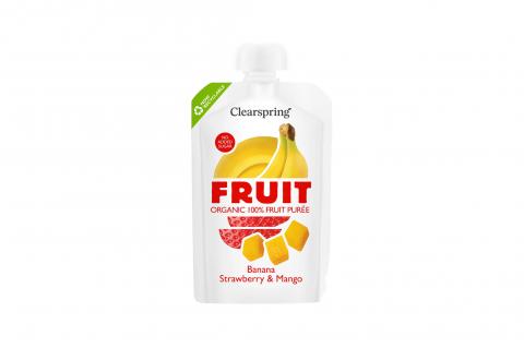Ovocné pyré Banán & Jahoda & Mango BIO - VEGAN - Clearspring 100g