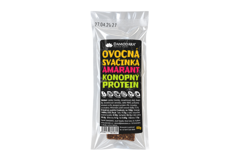 Ovocná svačinka AMARANT & KONOPNÝ PROTEIN bez lepku, vegan - Damodara 50g