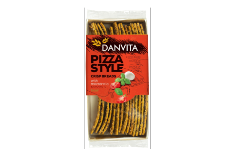 Pšeničný křehký chléb PIZZA STYLE - mozzarella, rajčata, bazalka - Danvita 130g