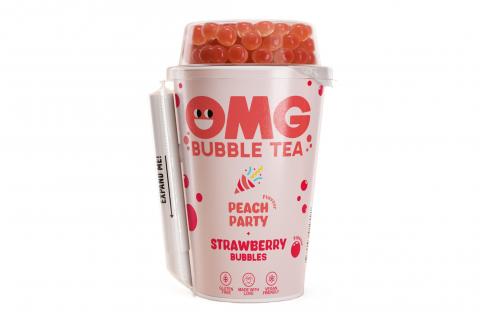 Nápoj BROSKEV s jahodovými kuličkami - Bubble tea OMG 265ml